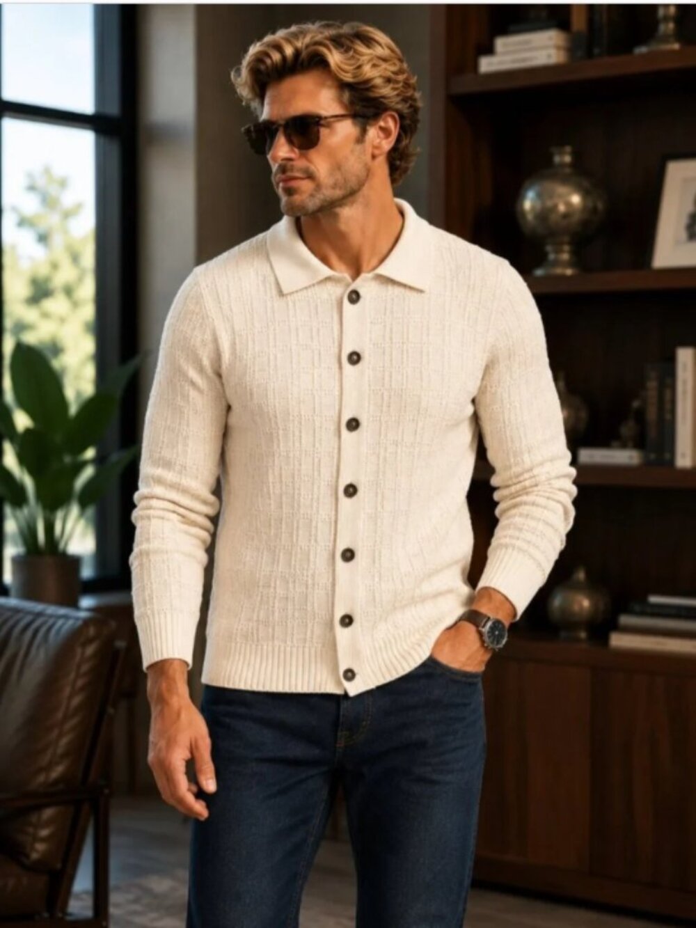 NWT CHRISTIAN LACROIX Men Checkered Knit ButtonDown Cotton Cardigan Sweater